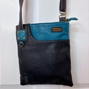 Chala Teal and Black Slim Crossbody Bag